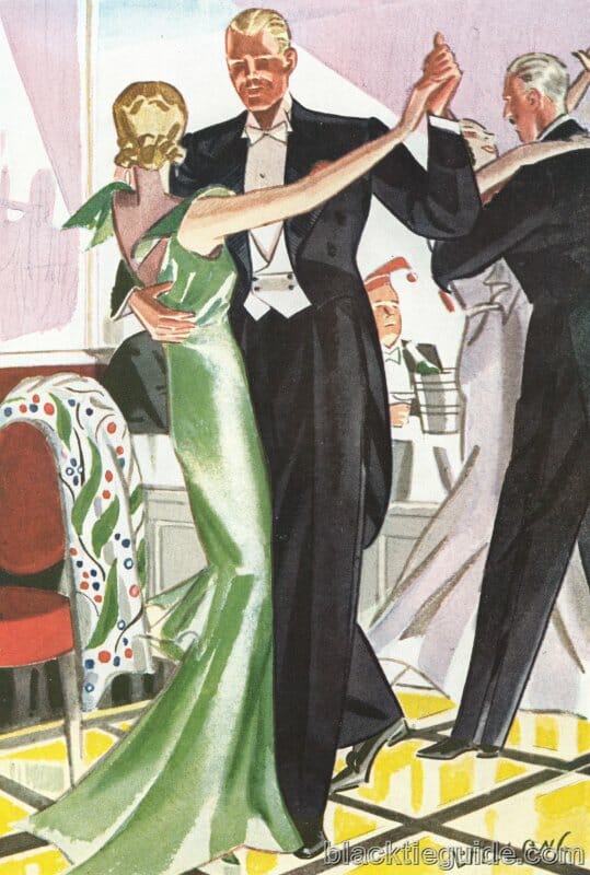 By the 1930s, depictions of gloves with white tie had also become rare, even in the context of dancing.