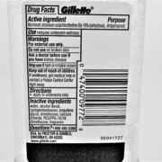 The backside of the gel-style deodorant/antiperspirant, listing its ingredients.