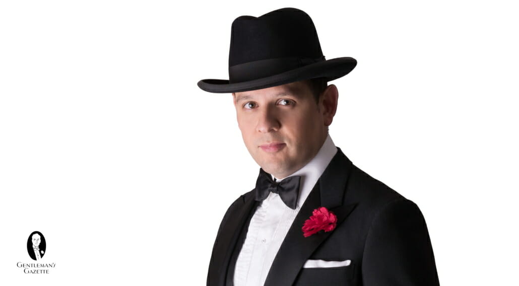 Homburg - The classic Evening Hat for a Tuxedo - note it does not have the pinch of a Lords Hat.