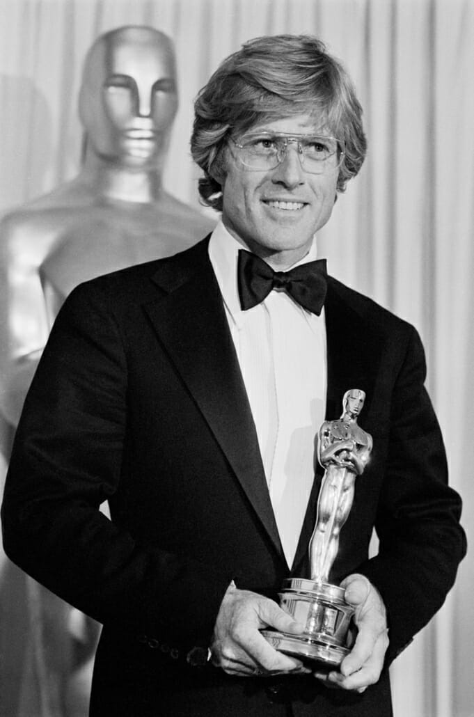 Redford in 1981 at the Oscars with notched lapels tuxedo