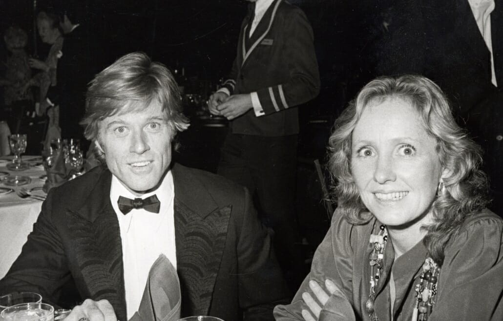 Robert Redford in 1978 with tiny pre-tied bow tie with textured lapel facings