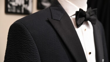 Seersucker Dinner Jacket Tuxedo with grosgrain silk peaked lapels by Ben Silver