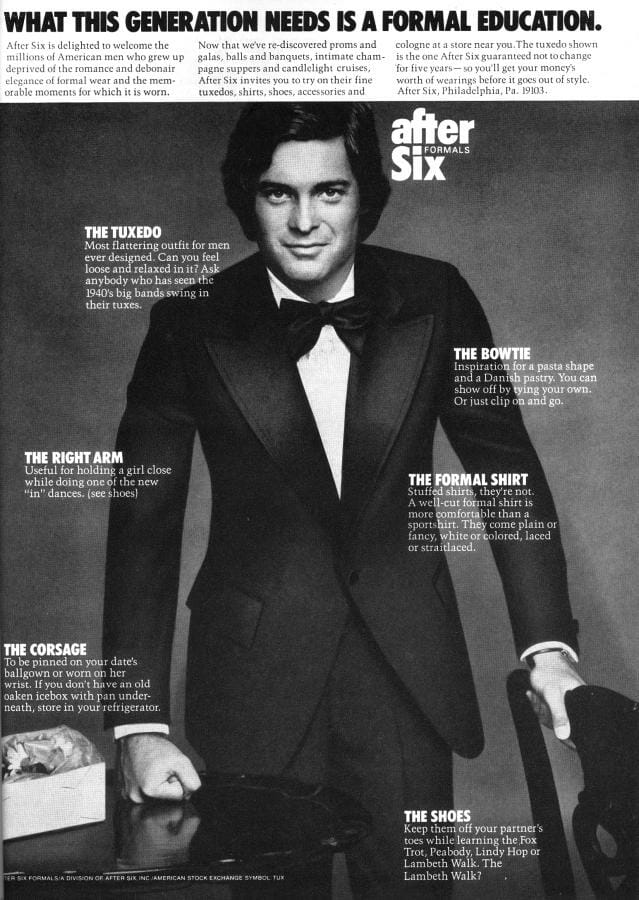 After Six Tuxedo Ad from the 70s