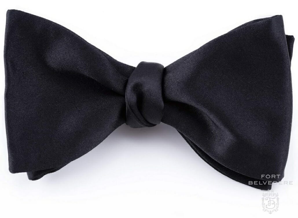 Black Self Tie Bow Tie in fixed necksize made of the best Italian silk satin by Fort Belvedere