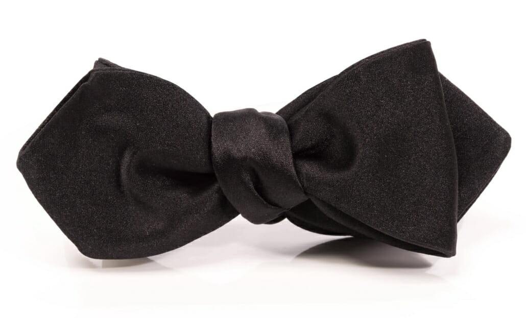 Black Satin self-tie bow tie by Fort Belvedere with pointed ends
