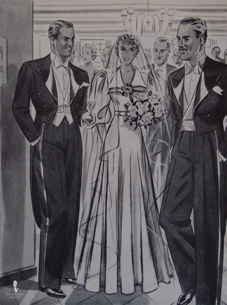 1930s Germany - The groom is supposed to wear a white tie ensemble only if there will be a wedding dinner right after the marriage, otherwise the daywear morning coat is preferable.JPG