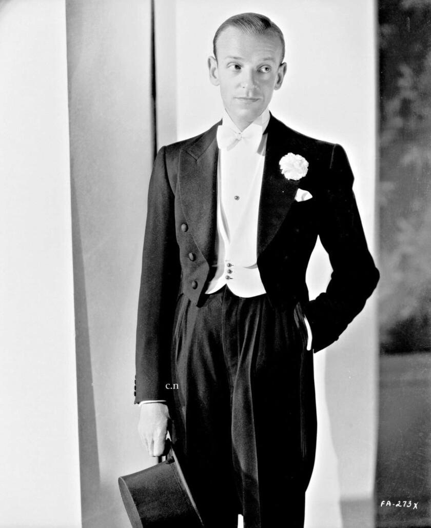 Astaire in white tie with single shirt stud and three waistcoat buttons