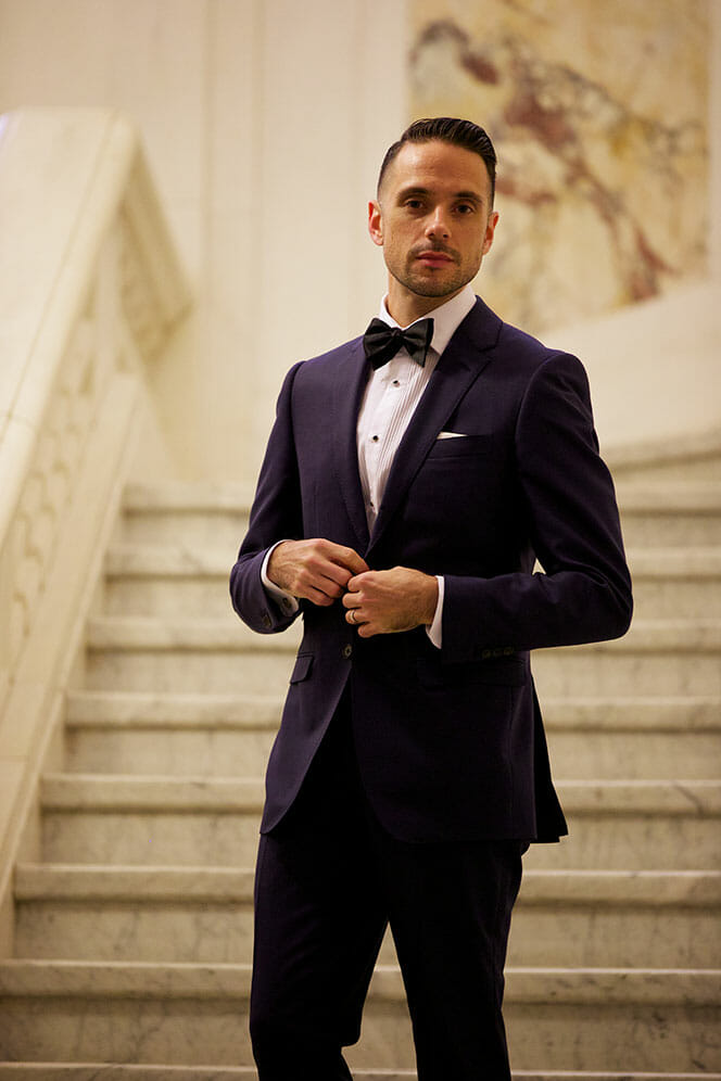 Brian Sacawa from hespokestyle in dark suit with black bow tie