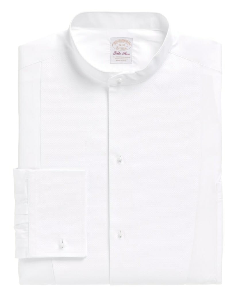 Brooks Brothers White Tie shirt with stiff single cuffs incorrectly described as French Cuff Tuxedo shirt