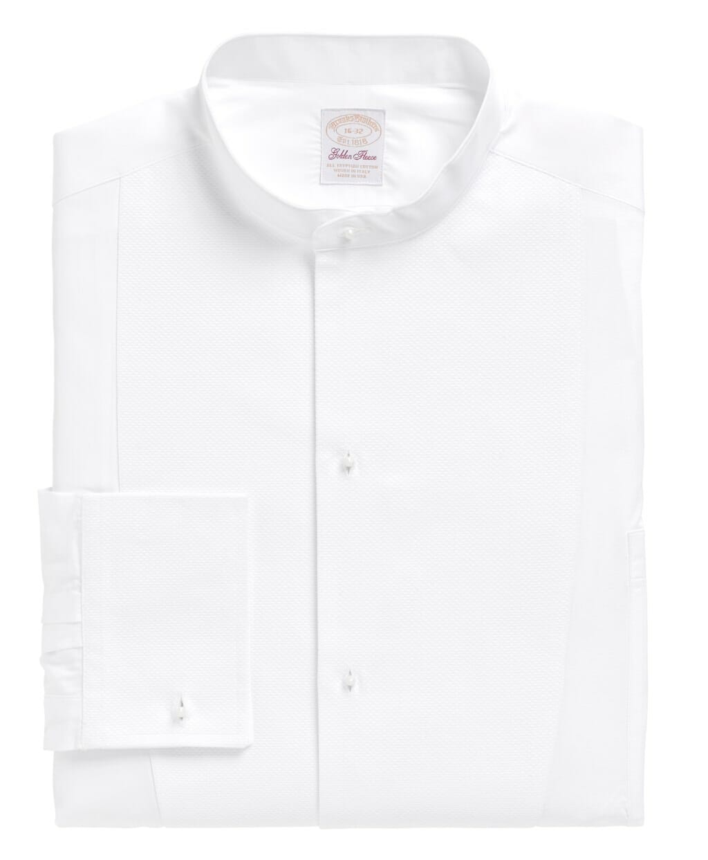 Brooks Brothers White Tie shirt with stiff single cuffs incorrectly described as French Cuff Tuxedo shirt