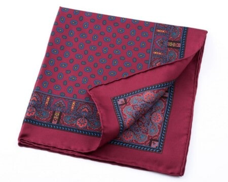 Burgundy Silk Pocket Square with little Paisley Motifs - Fort Belvedere