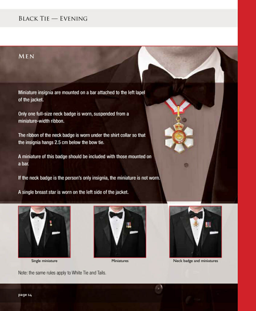 Canadian Instructions for wearing medals with Black Tie