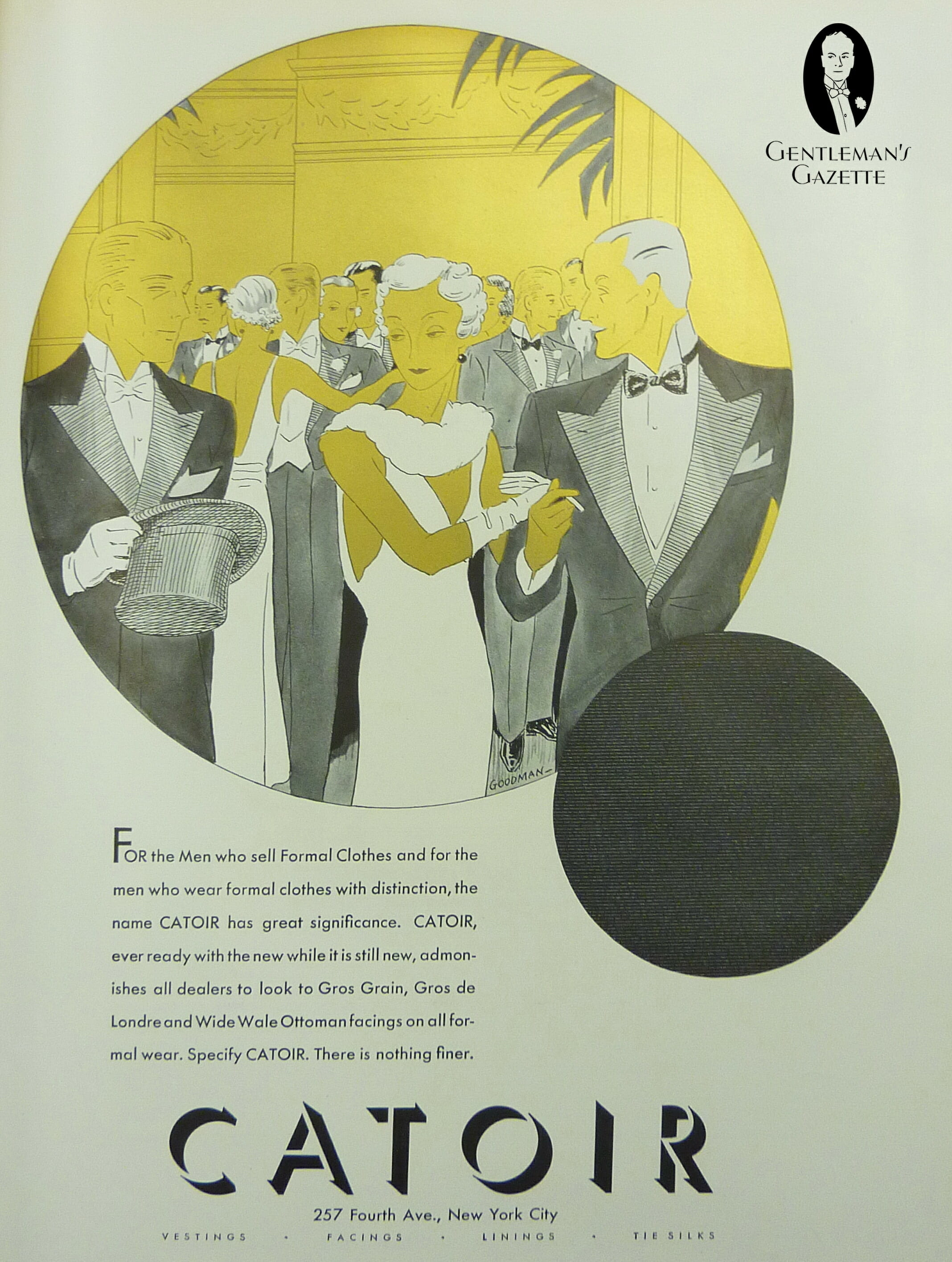 Catoir Grosgrain ad from 1933 - Illustration by Robert Goodman
