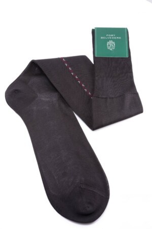 Dark Grey Socks with Burgundy and White Clocks in Cotton