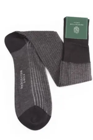 Shadow Stripe Ribbed Socks Charcoal and Light Gray Fil d'Ecosse Cotton