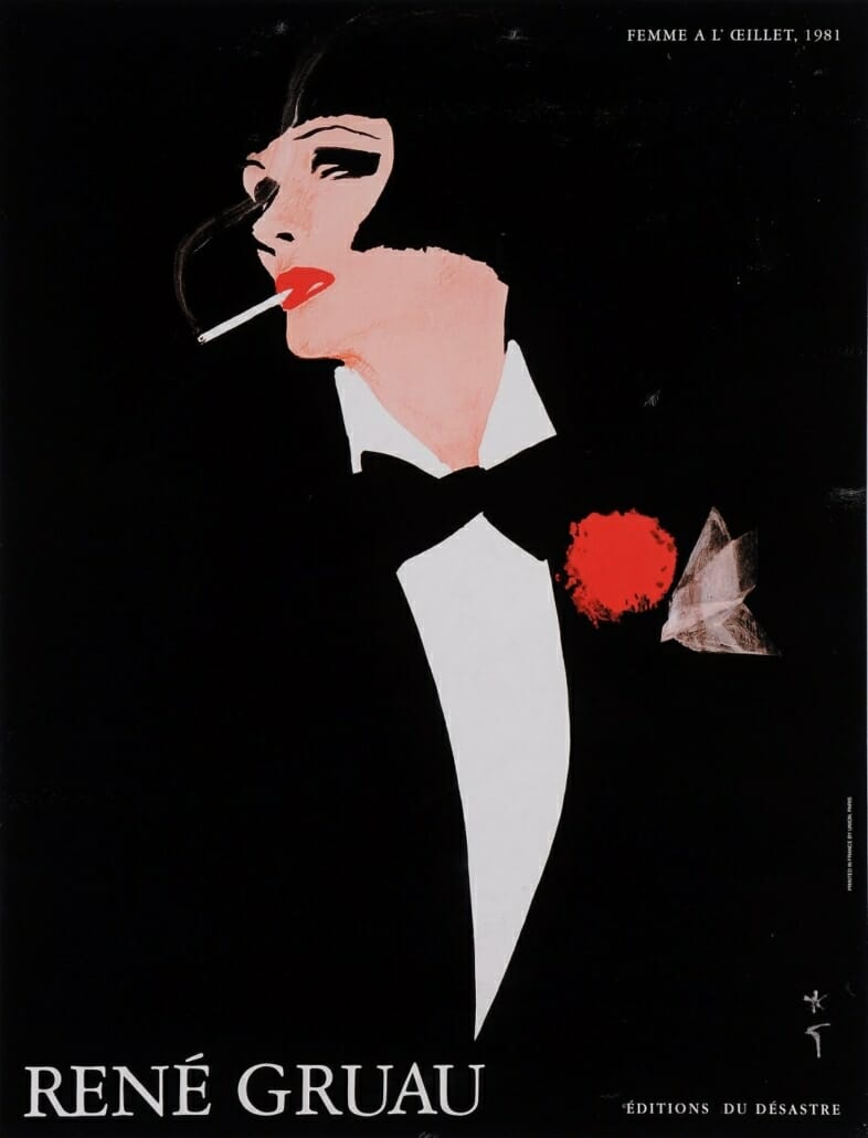Femme à l'Oeillett Carnation Woman, 1981 fashion illustration by René Gruau.