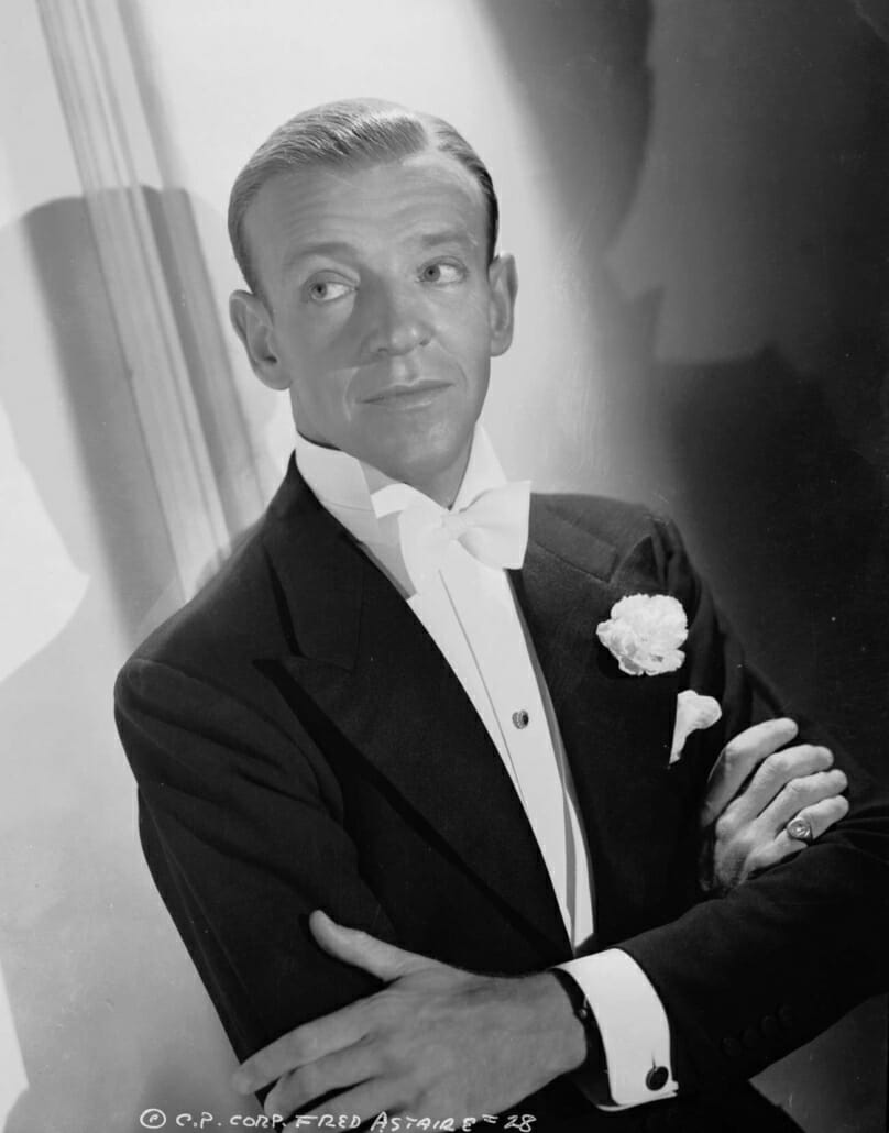 Thoughtful Fred Astaire in white tie