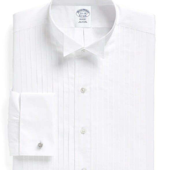 White Attached Wing Collar Shirt With Pleated Front White attached wing collar shirt with pleated front
