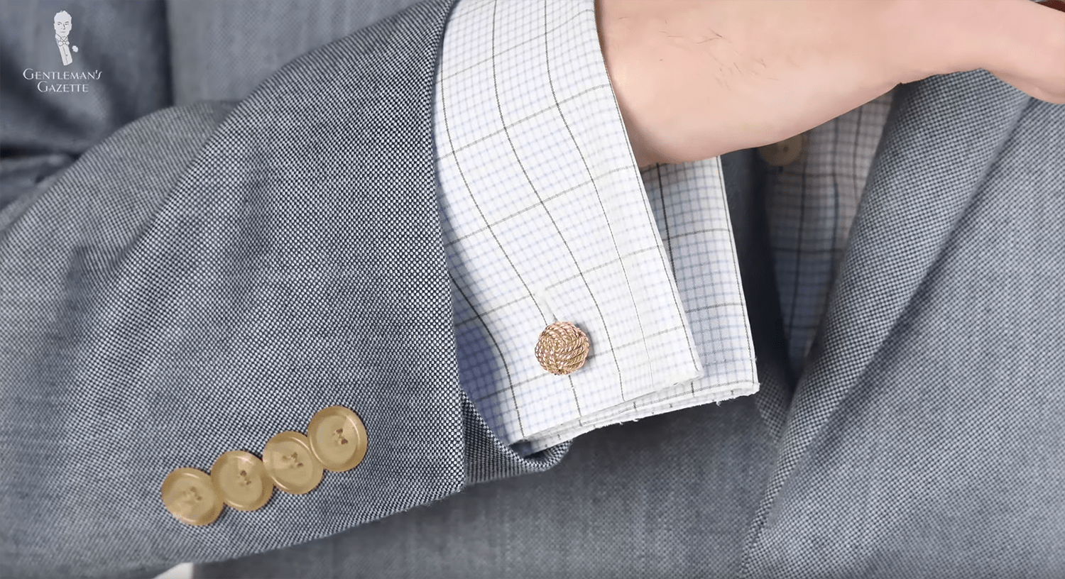 French cuffs with Monkey Fist Knot Cufflinks from Fort Belvedere