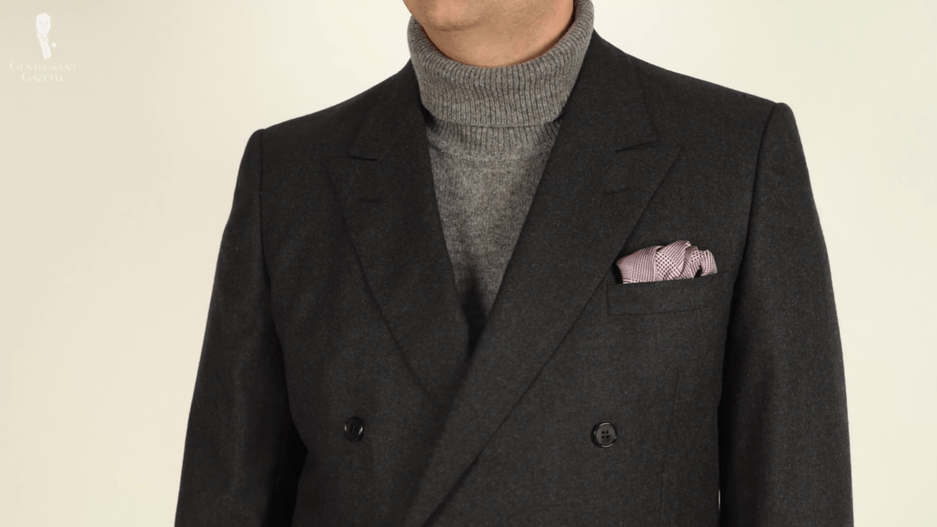 DB jacket paired with a turtleneck