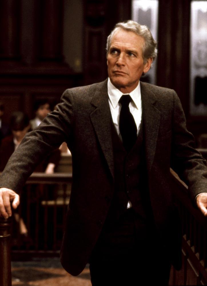 Paul Newman wearing a three-piece tweed suit in The Verdict