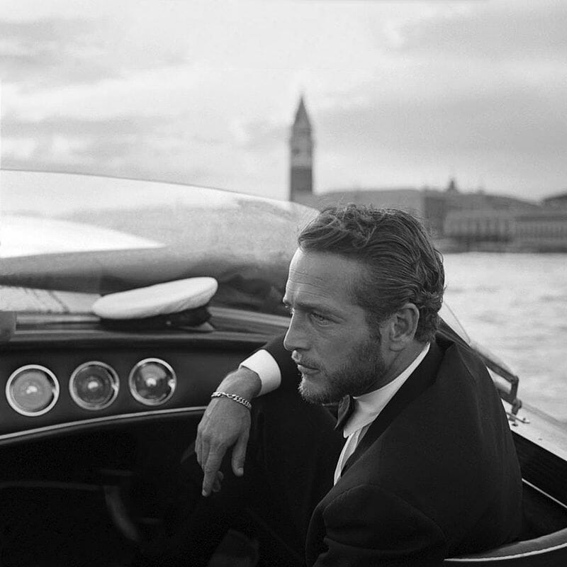 Paul Newman, bearded and bow-tied, in Venice (1963)