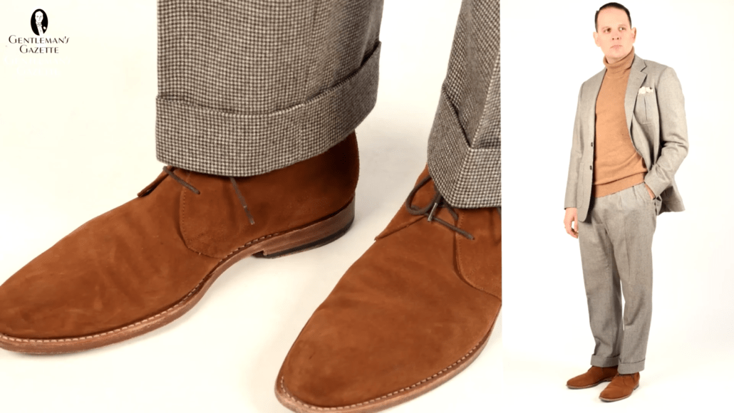 A Brown pair of suede boots to complete the neutral look