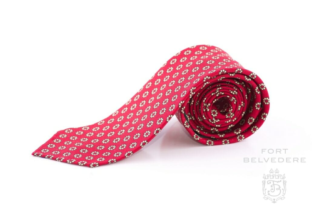 Madder Silk Tie in Red with Buff Micropattern - Fort Belvedere