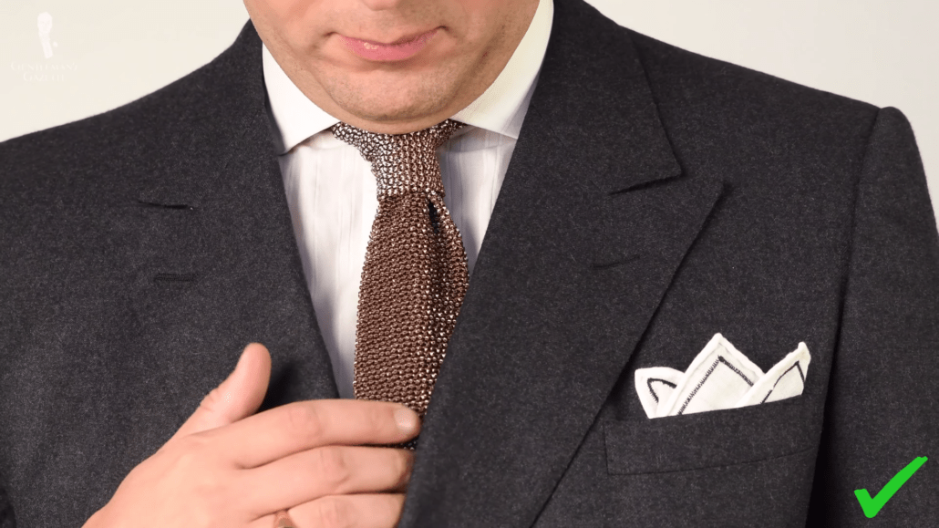 Gray suit with Fort Belvedere mottled knit tie and pocket square