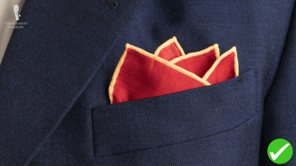 Red pocket square with yellow edges