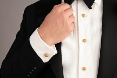 Brooks Brothers Pleated Front Tuxedo shirt with matching cufflinks and shirt studs by Fort Belvedere