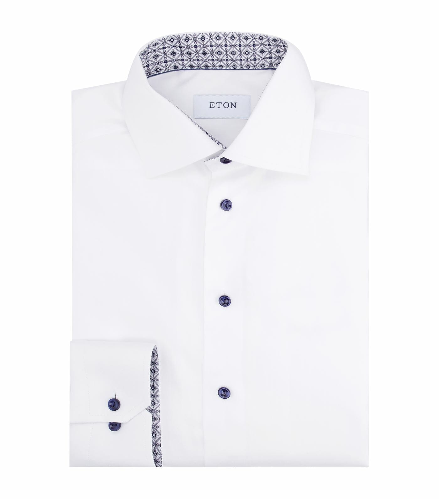 White Eton shirt with blue buttons