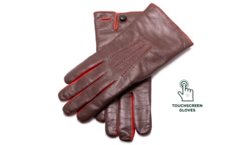 Chestnut Brown Lamb Nappa Touchscreen Gloves with Brick Contrast