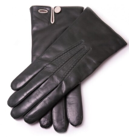 Dark Green Men's Gloves with Button in Lamb Nappa Leather