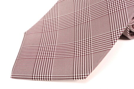 Prince of Wales Glen Check Silk Tie in Burgundy and White