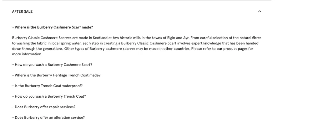 Burberry FAQ section