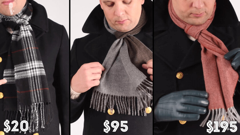 Photo comparing scarves and their prices, worn by Raphael