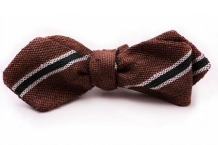 Shantung Silk Striped Two Tone Bow Tie Brown, Green White