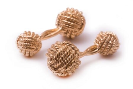 Monkey Fist Knot Cufflinks - Vermeil Sterling Silver Yellow Gold Plated