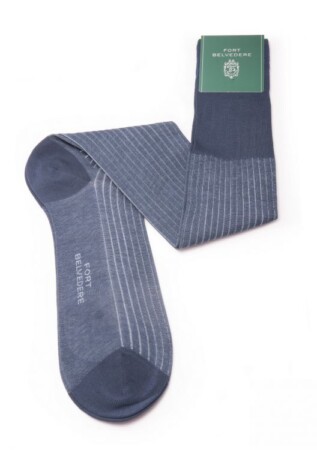 Shadow Stripe Ribbed Socks Grey and Prussian Blue Fil d'Ecosse Cotton