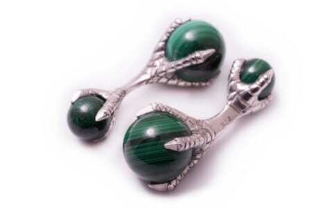 Eagle Claw Cufflinks with Malachite Balls - 925 Sterling Silver Platinum Plated - Fort Belvedere