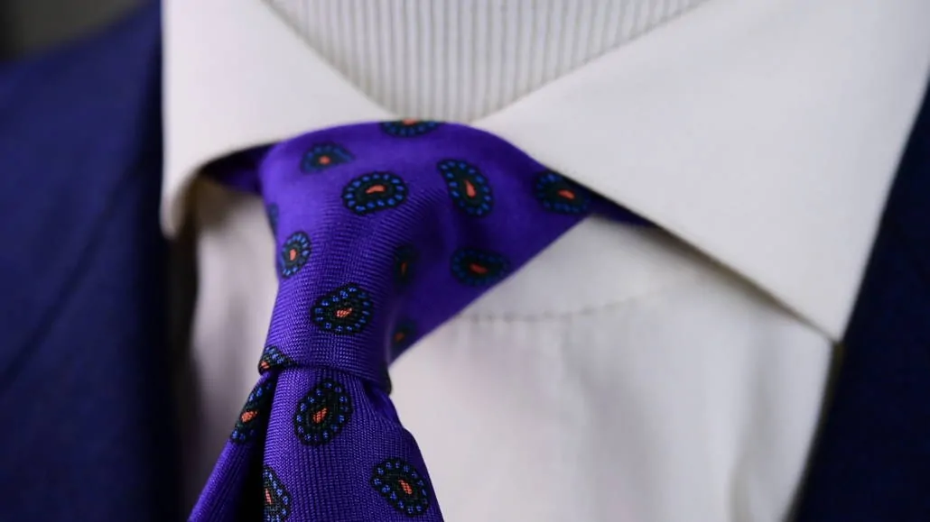 Oriental Tie Knot with a Madder Silk Tie in Purple with Paisley from Fort Belvedere