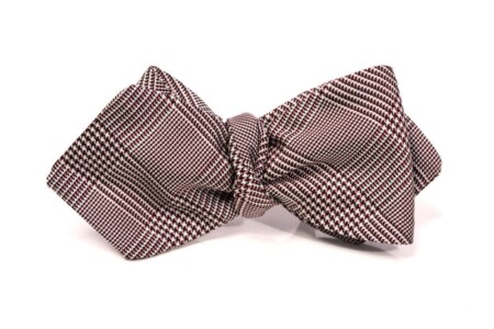 Silk Bow Tie in Burgundy Red Glen Check - Pointed End
