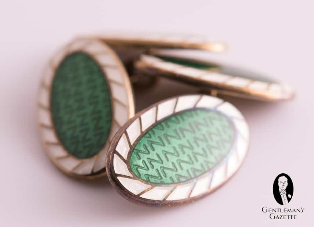 Vintage Green Enamel Cufflinks