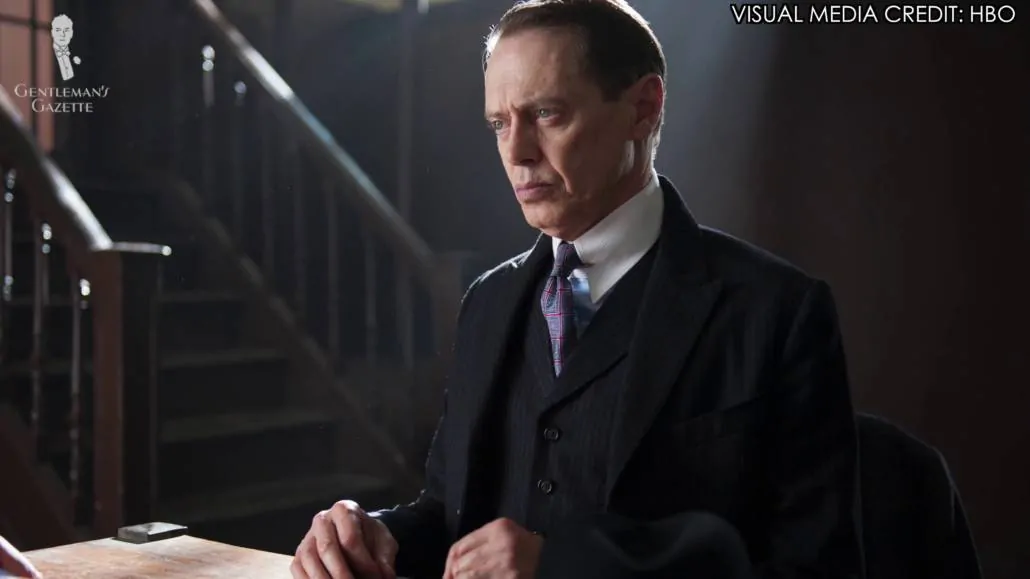 Nucky Thompson in a three-piece suit.