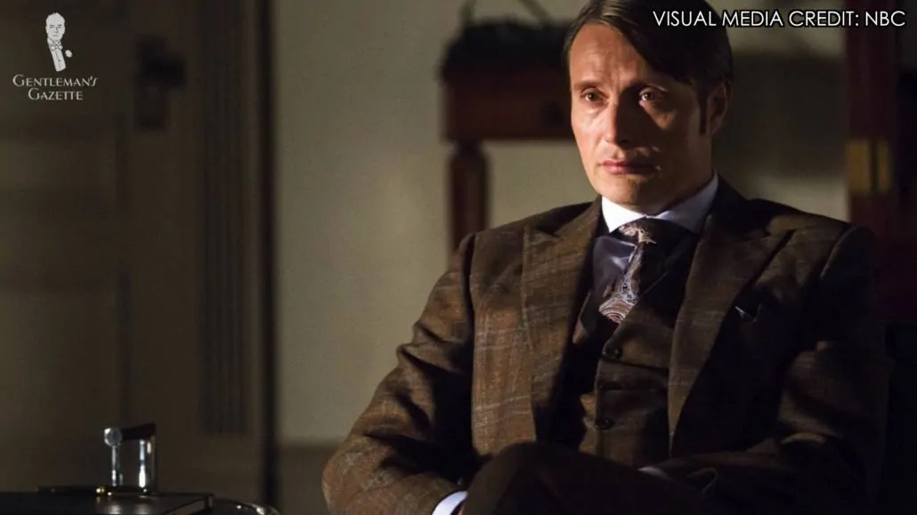 Hannibal Lecter in a brown three-piece checked suit