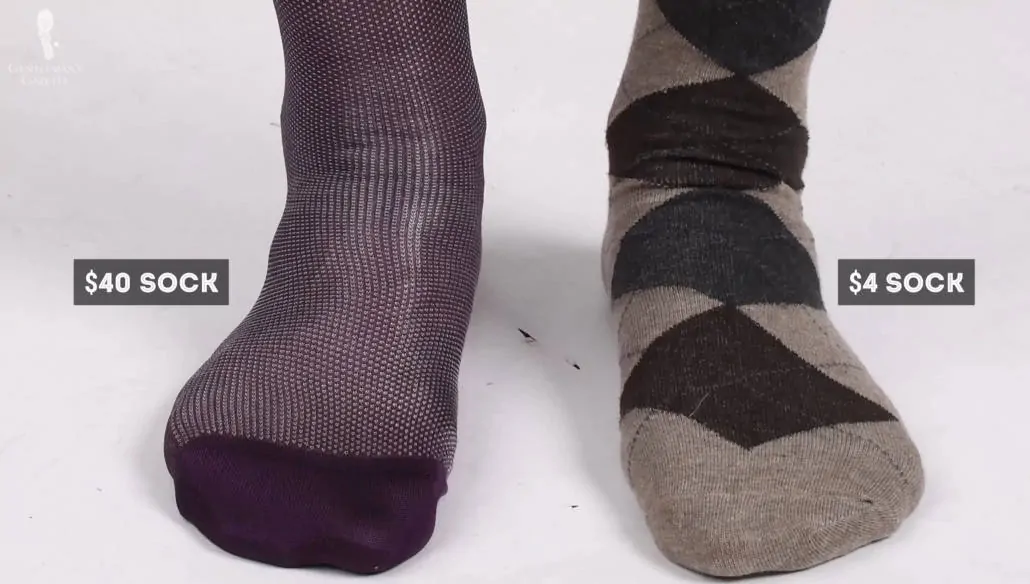 $40 vs $4 sock (Pictured: Burgundy Two Tone Solid Oxford Socks from Fort Belvedere)