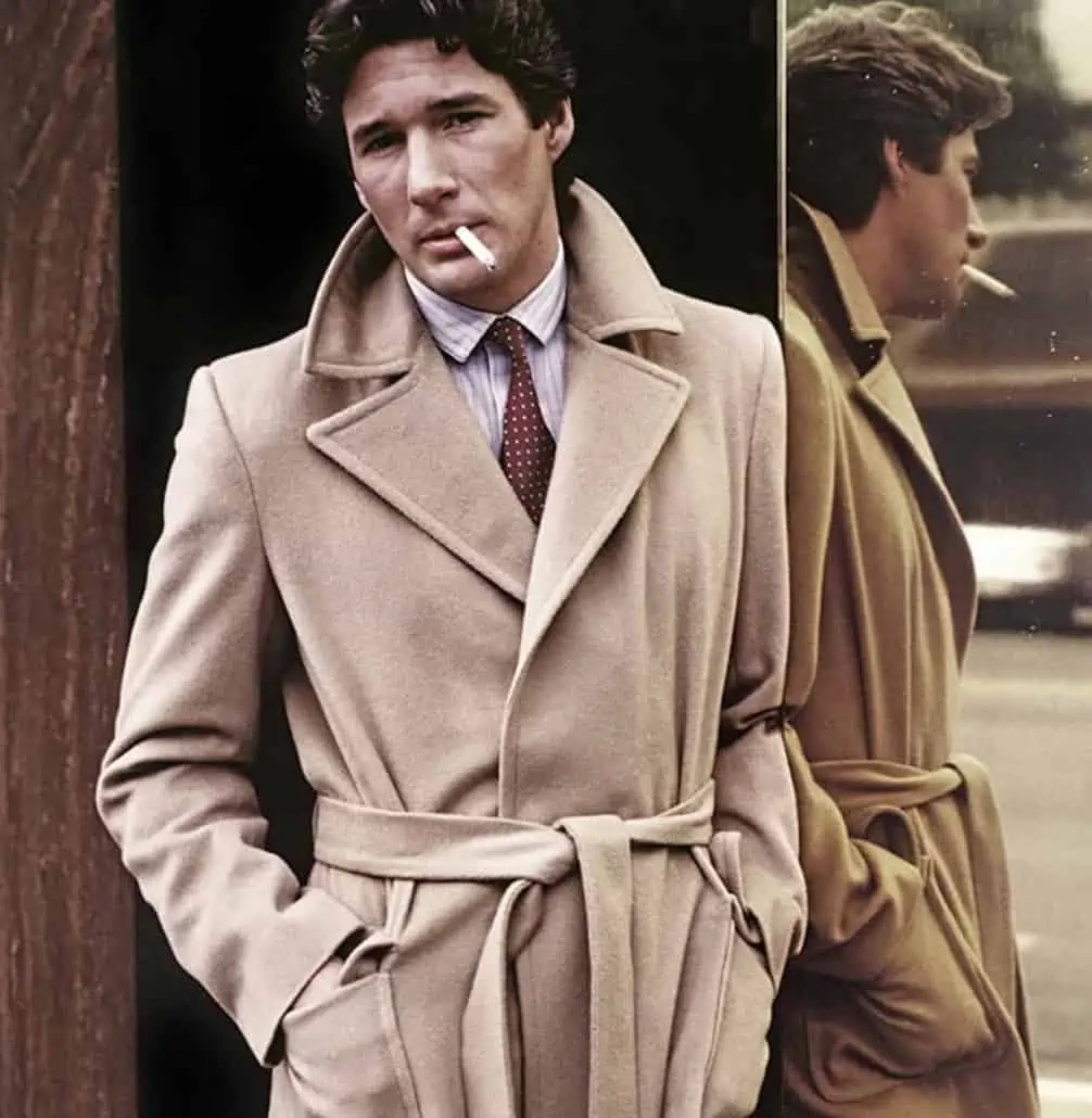 Richard Gere in American Gigolo (1980) wearing a camelhair polo coat