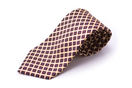 Madder Print Silk Tie in Yellow with Red, Blue and Orange Diamond Pattern - Fort Belvedere