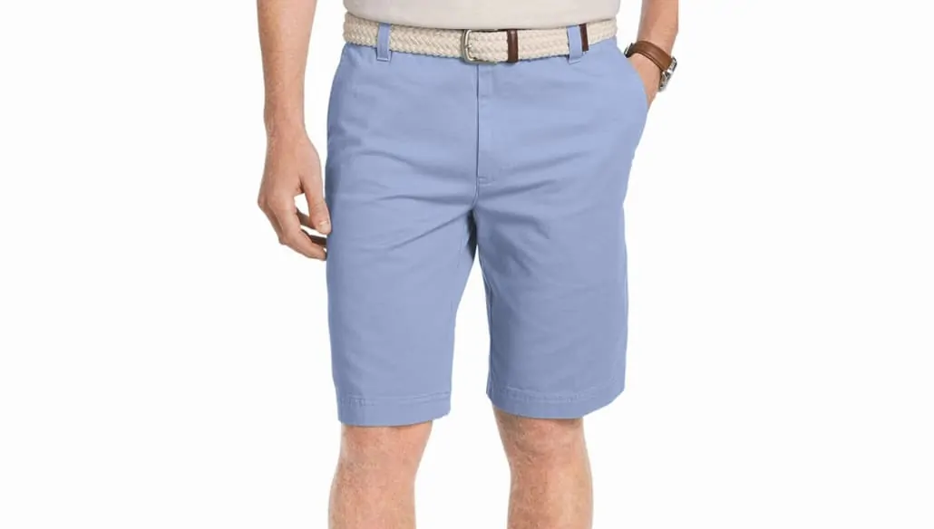 Flat-front shorts are often paired with a polo shirt and worn to outdoor events.